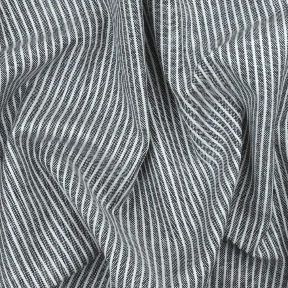 Navy Blue-White Stripe Stretch Cotton Chambray Woven Fabric