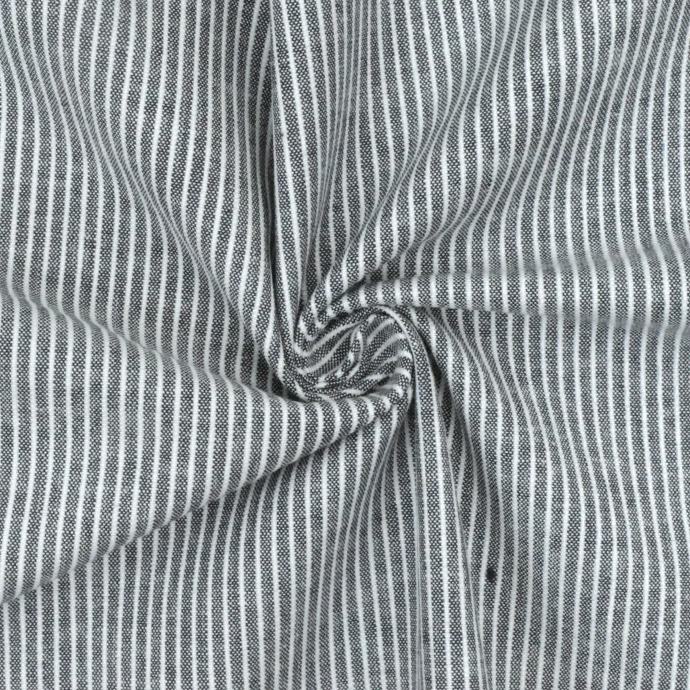 Navy Blue-White Stripe Stretch Cotton Chambray Woven Fabric