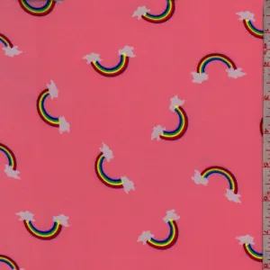 Neon Pink Rainbow Double Brushed Jersey Knit Fabric