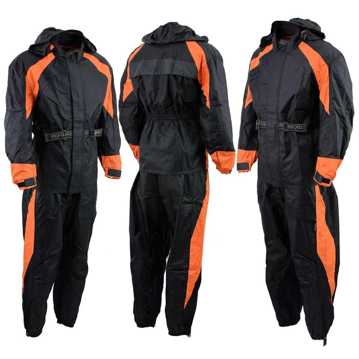 NexGen Men's SH2052 Black and Orange Hooded Water Proof Armored Rain Suit