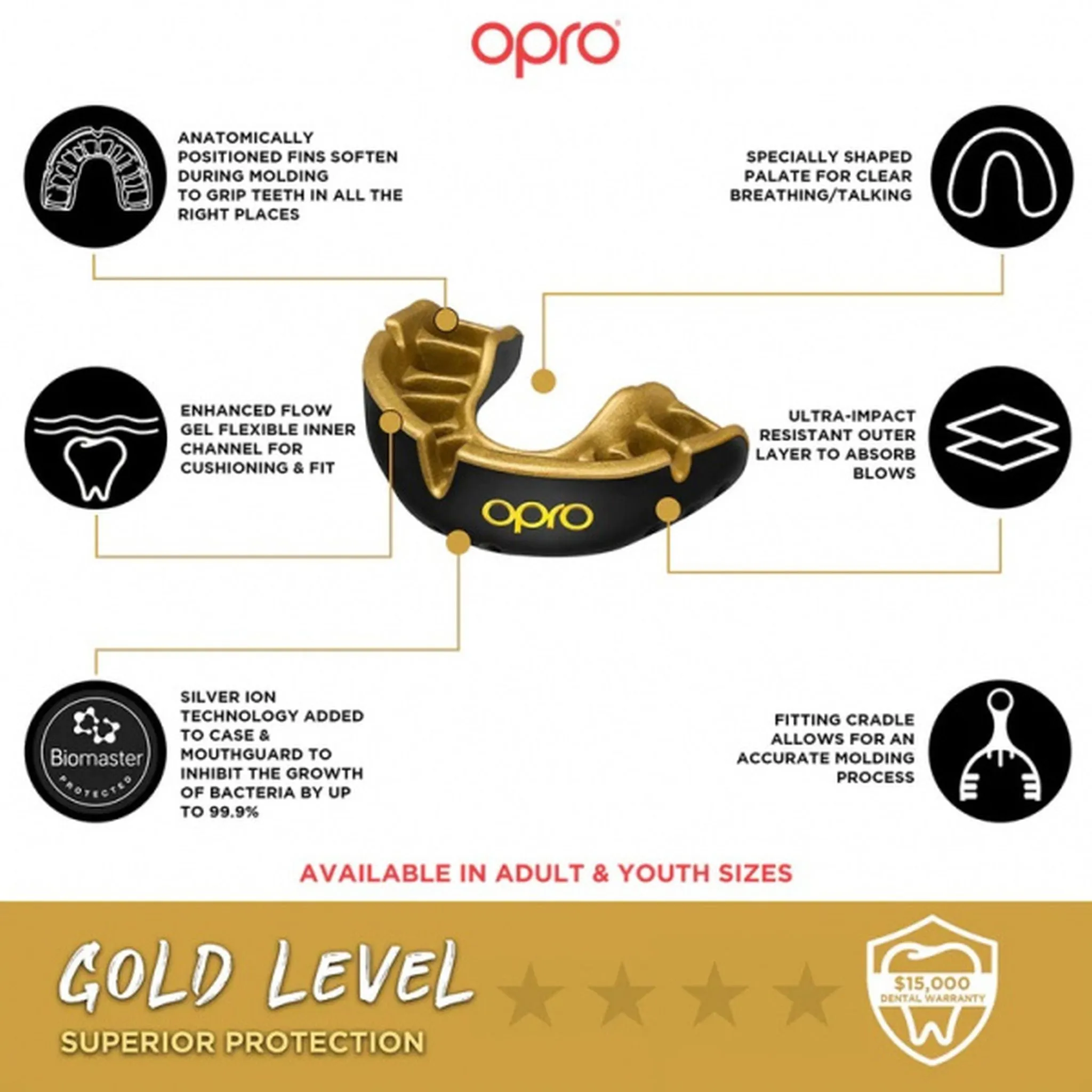 OPRO Self Fit Gold Youth Mouthguard