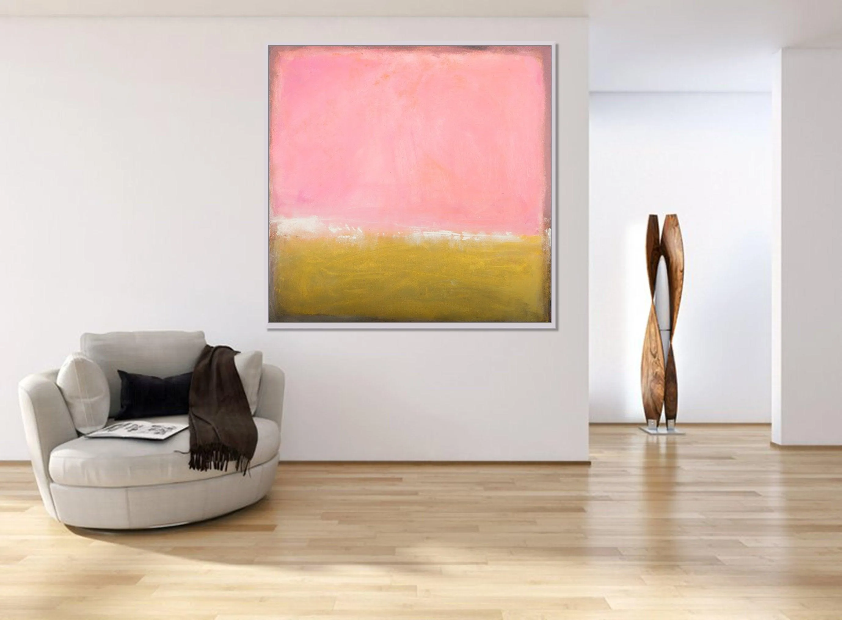 Pink and yellow extra large wall art, Pink minimalist wall art contemporary art by Camilo Mattis