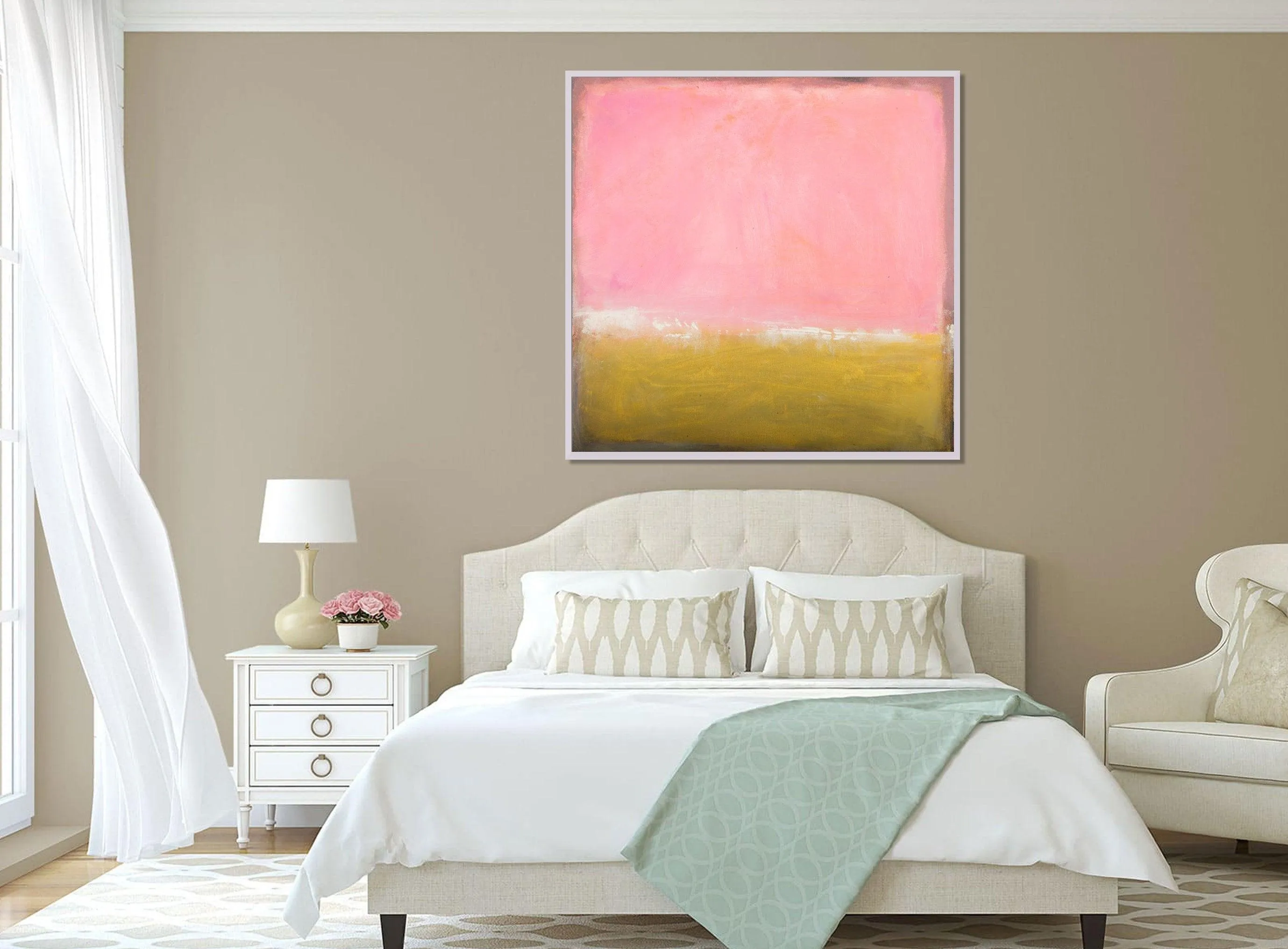 Pink and yellow extra large wall art, Pink minimalist wall art contemporary art by Camilo Mattis