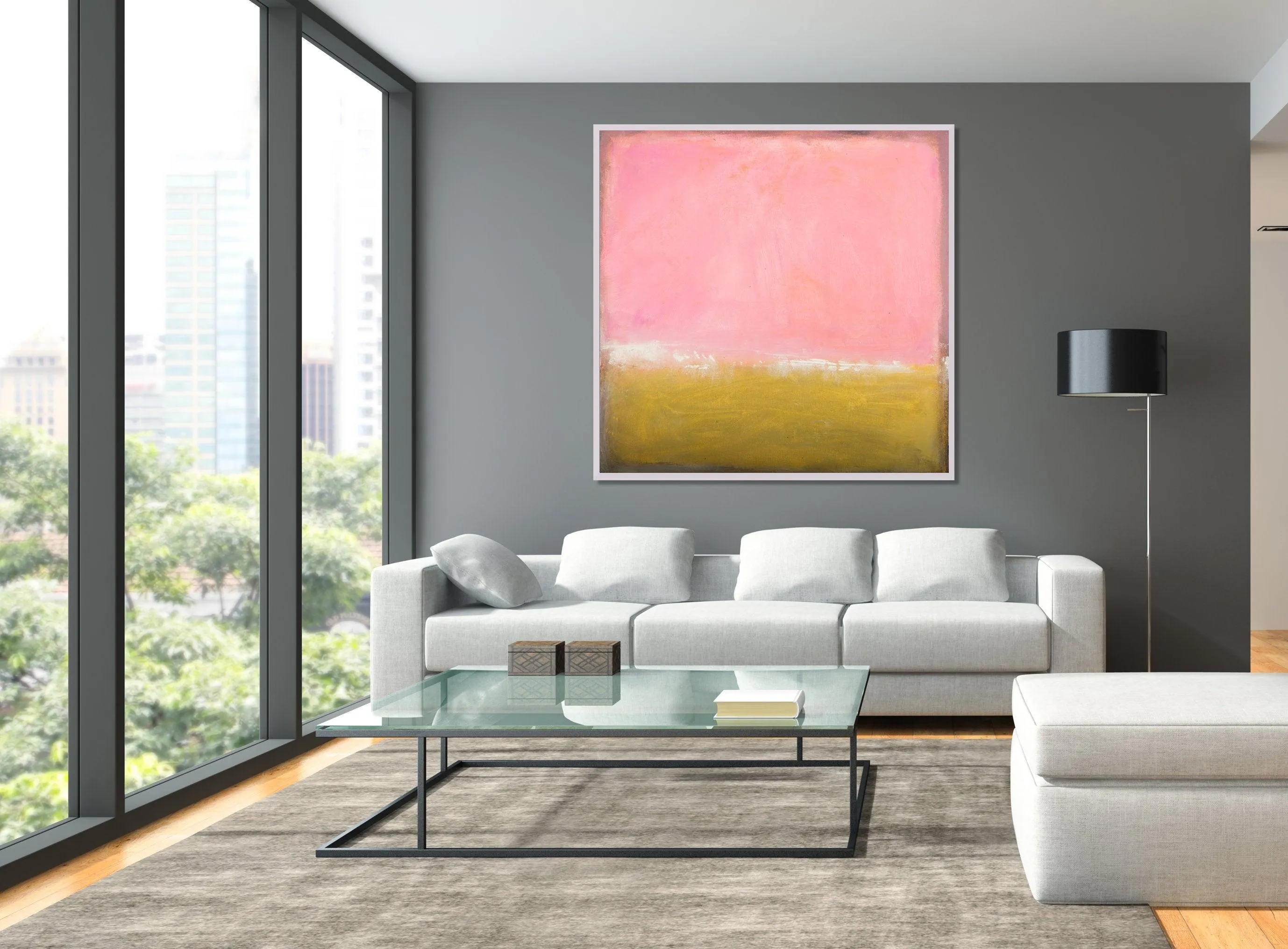 Pink and yellow extra large wall art, Pink minimalist wall art contemporary art by Camilo Mattis