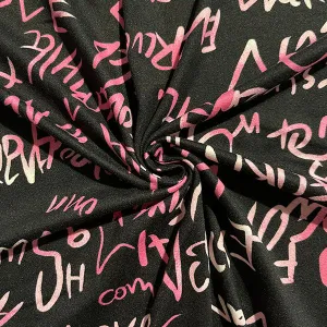 Pink Love Print Double Brushed Knit Fabric