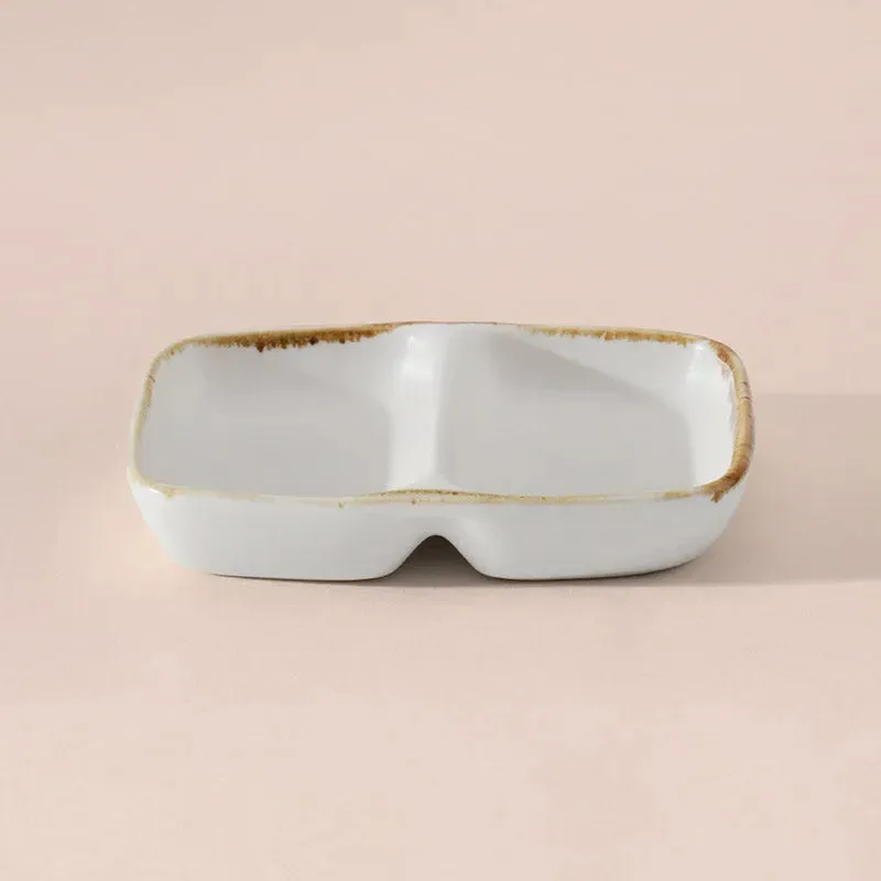 Porcelain Gold Splatter 2 Section Dip Bowl | 5 x 3 inches