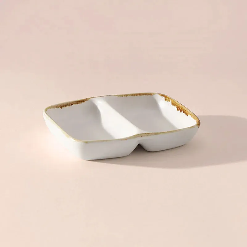 Porcelain Gold Splatter 2 Section Dip Bowl | 5 x 3 inches