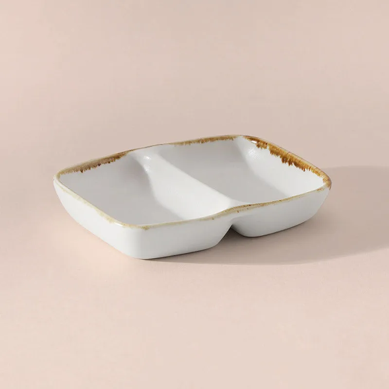 Porcelain Gold Splatter 2 Section Dip Bowl | 5 x 3 inches