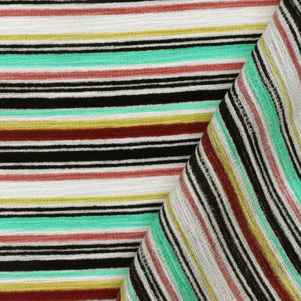 Red-Mint-Multi Stripe Printed Striated Texture Woven Fabric