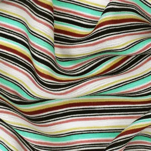 Red-Mint-Multi Stripe Printed Striated Texture Woven Fabric