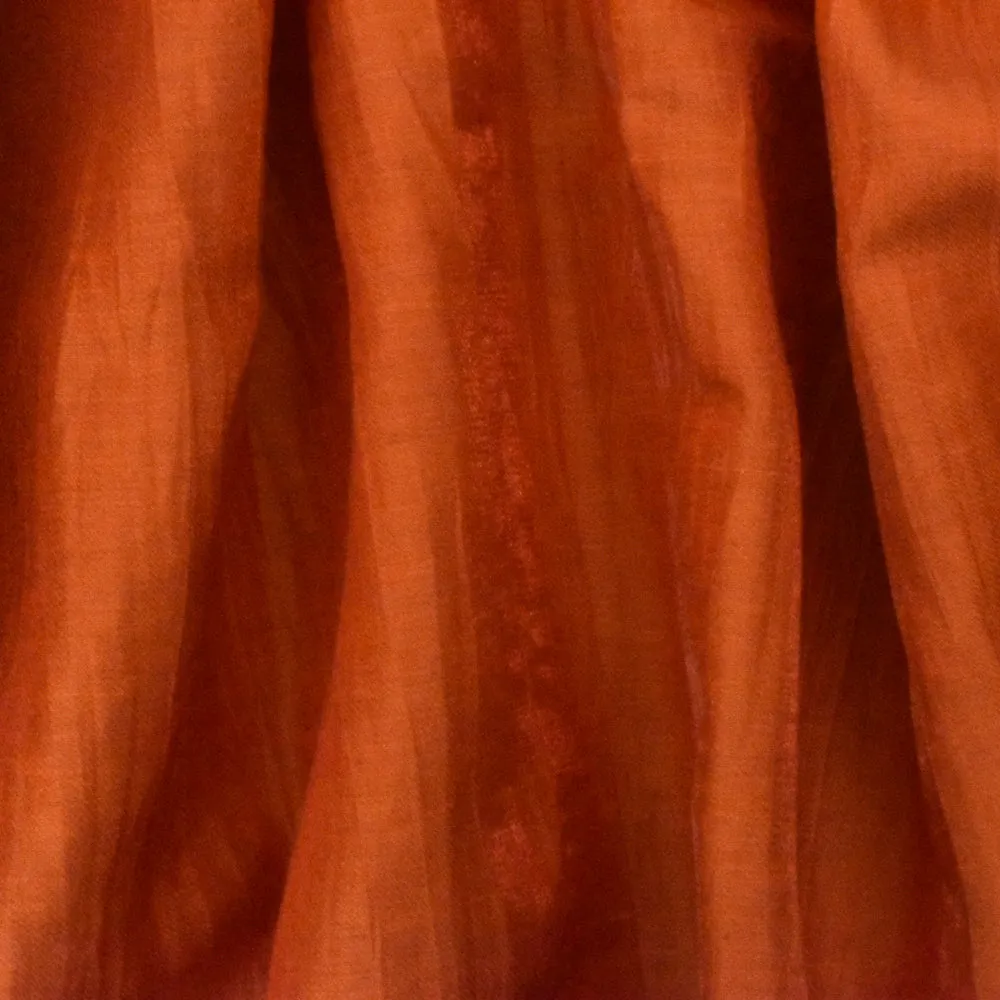 Royal Orange Solid Crinkle Satin-like Linen-Nylon Dobby Woven Fabric