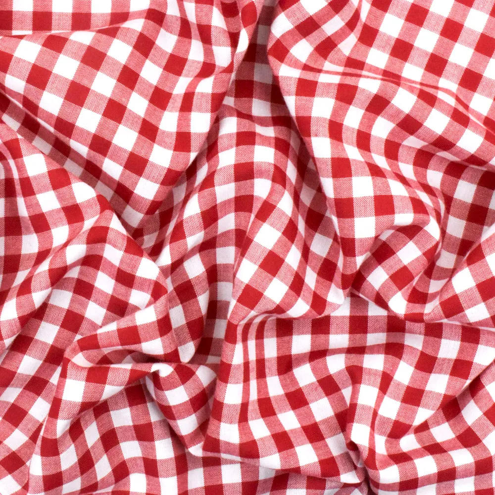 Simple Red-White Check Polyester Gingham Woven Fabric