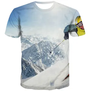 Ski T shirts Men White Tshirts Casual Movement T-shirts 3d Snowfield Tshirt Printed