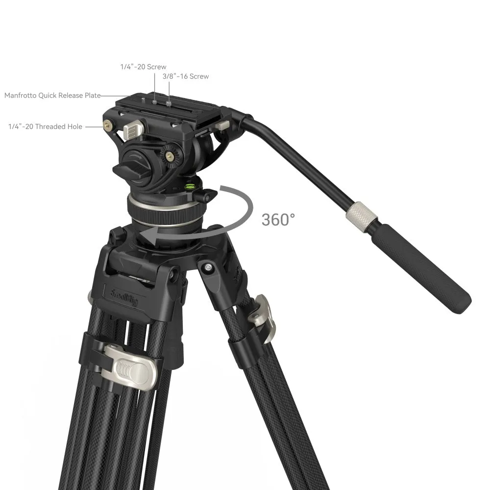 SmallRig FreeBlazer AD-100 Heavy-Duty Carbon Fiber Professional Tripod Kit with DH10 Fluid Video Head, 360° 90°/-60° Pan & Tilt Control, Manfrotto and DJU RS Quick Release Plates, 197cm Max Adjustable Height, 10kg Max Load Capacity | 3989