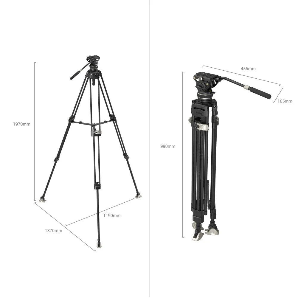 SmallRig FreeBlazer AD-100 Heavy-Duty Carbon Fiber Professional Tripod Kit with DH10 Fluid Video Head, 360° 90°/-60° Pan & Tilt Control, Manfrotto and DJU RS Quick Release Plates, 197cm Max Adjustable Height, 10kg Max Load Capacity | 3989