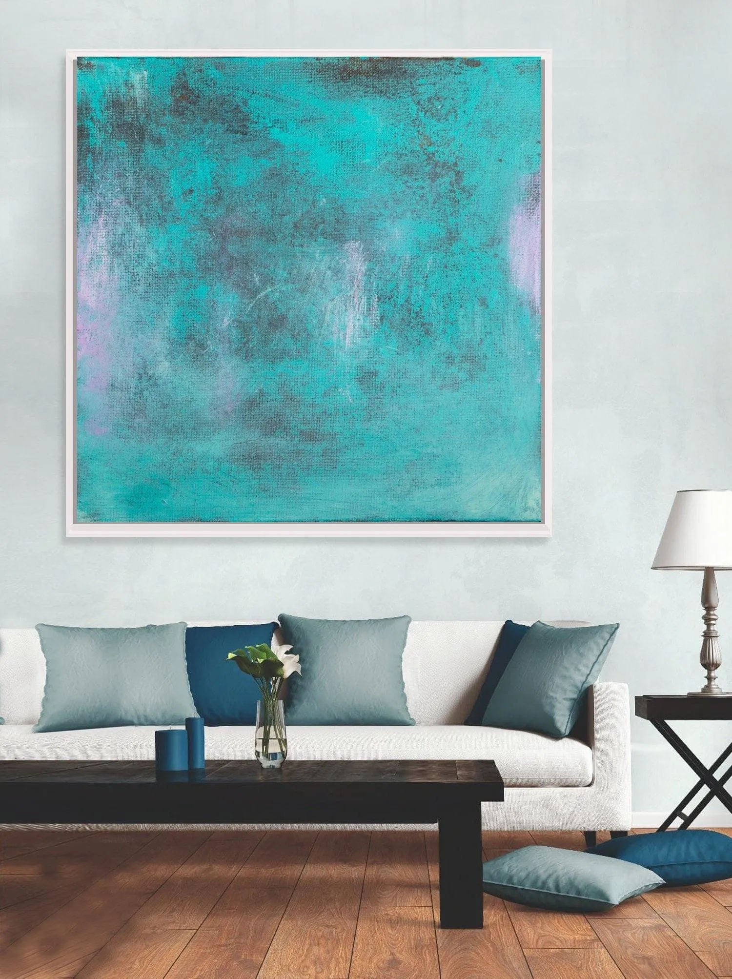 Teal original art,  Living Room Wall Art canvas extra large wall art painting