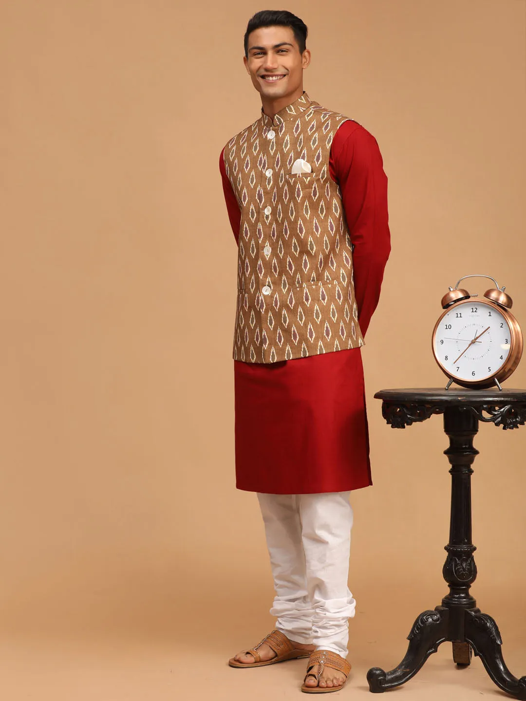 VASTRAMAY Green Nehru Jacket Kurta Set