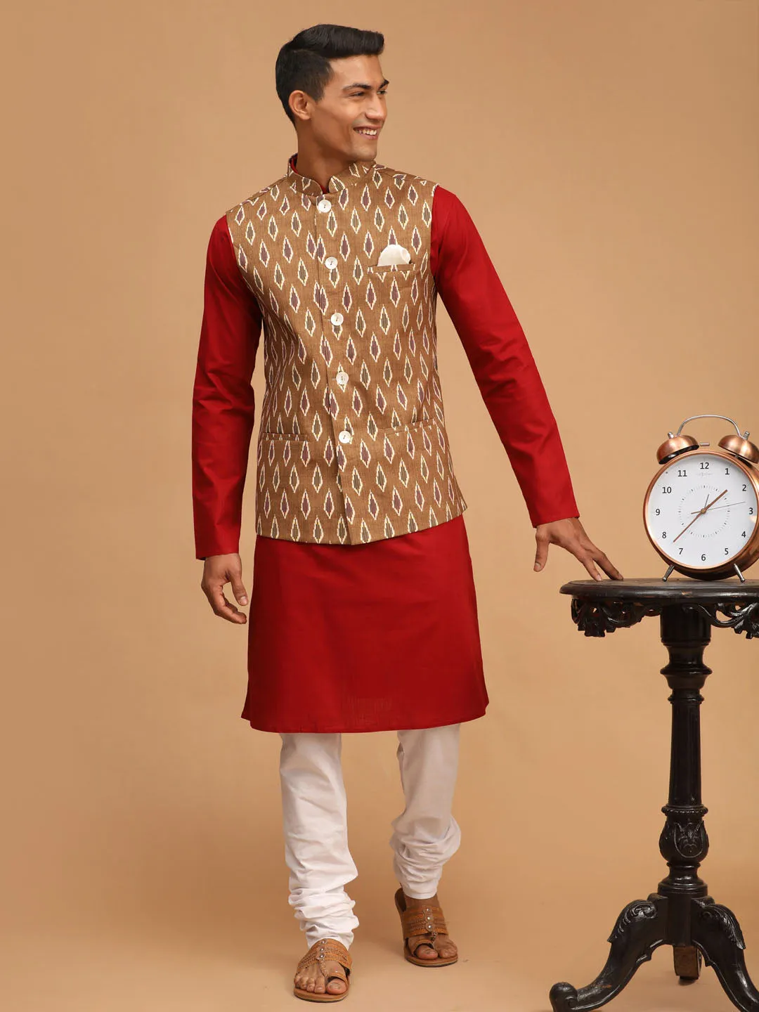 VASTRAMAY Green Nehru Jacket Kurta Set