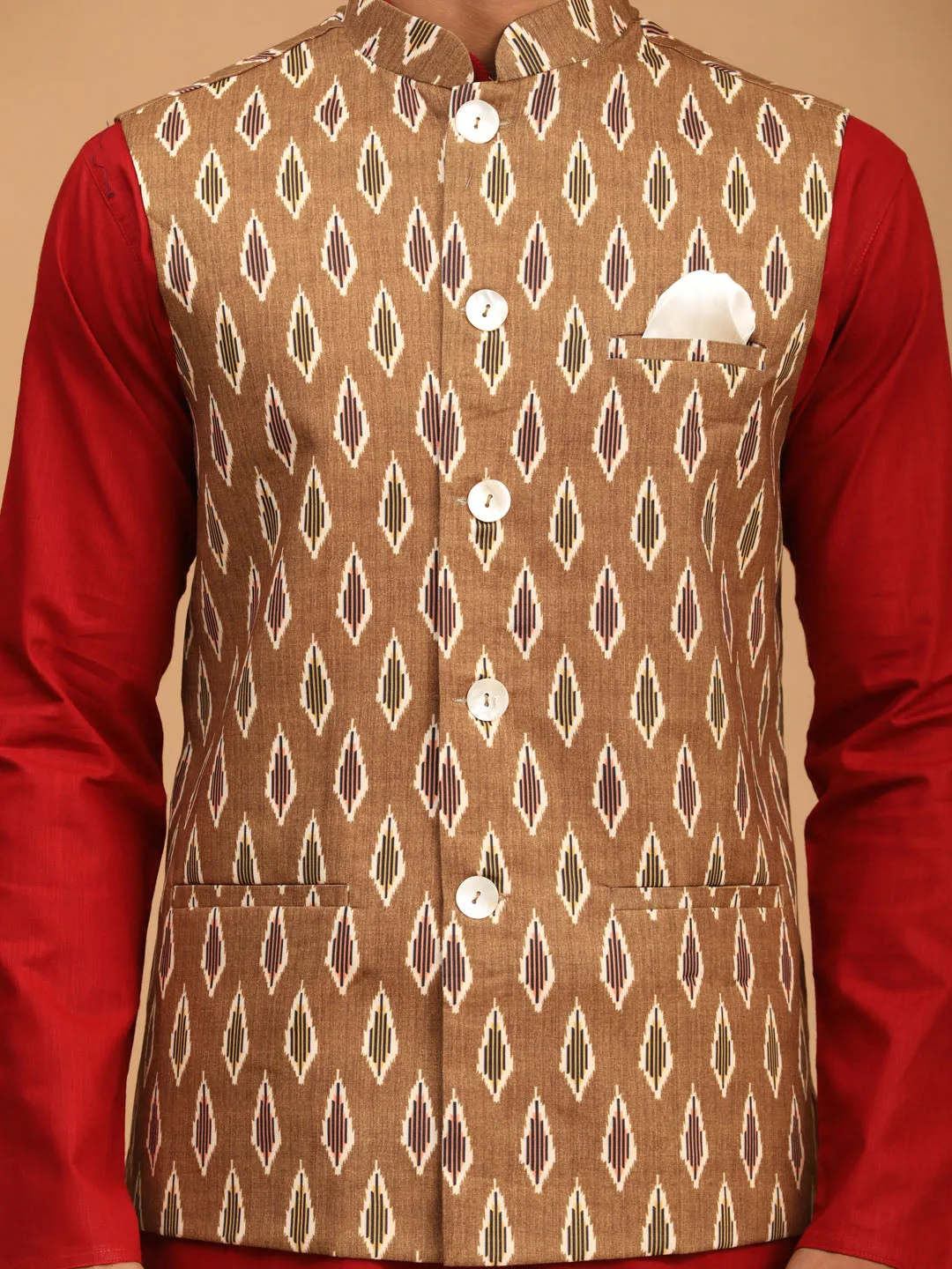 VASTRAMAY Green Nehru Jacket Kurta Set