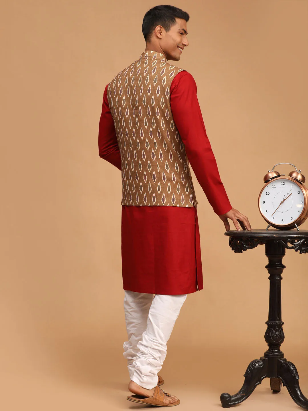 VASTRAMAY Green Nehru Jacket Kurta Set