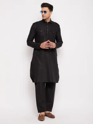 VASTRAMAY Men's Black Pathani Suit Set