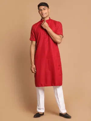 VASTRAMAY Men's Maroon Kurta with White Pyjama