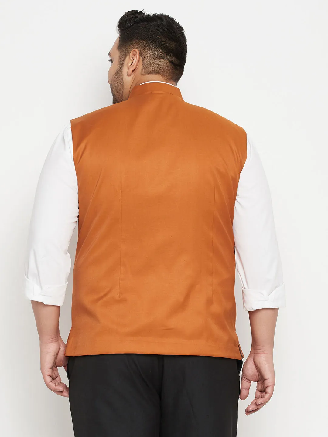 VASTRAMAY Orange Cotton Blend Nehru Jacket