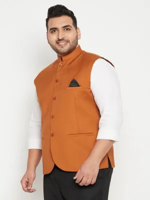 VASTRAMAY Orange Cotton Blend Nehru Jacket