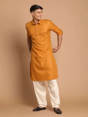 VASTRAMAY Rust Brown Pathani Kurta with Patiala