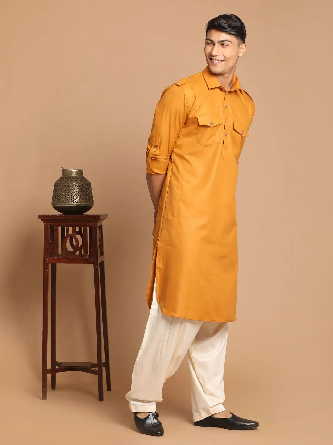 VASTRAMAY Rust Brown Pathani Kurta with Patiala