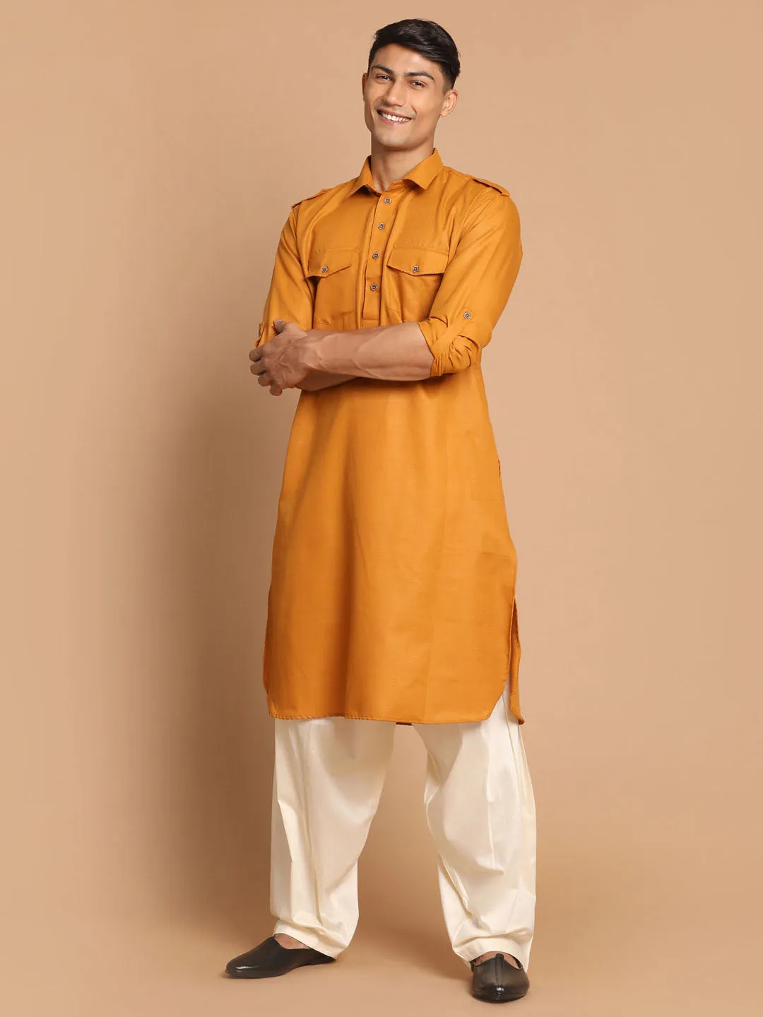 VASTRAMAY Rust Brown Pathani Kurta with Patiala