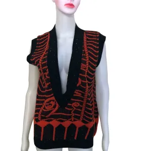 Vintage 1980s Orange Deep V-Neck Sweater Vest