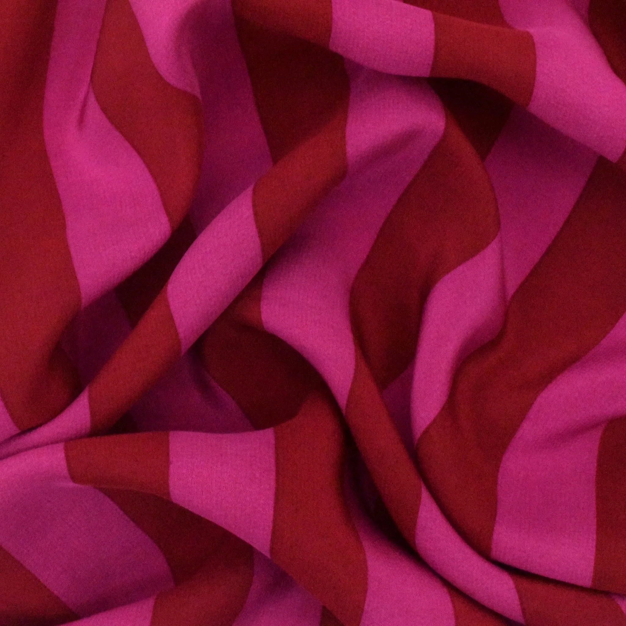 Wine Red-Fuchsia Stripe Printed Crepe De Chine Woven Fabric