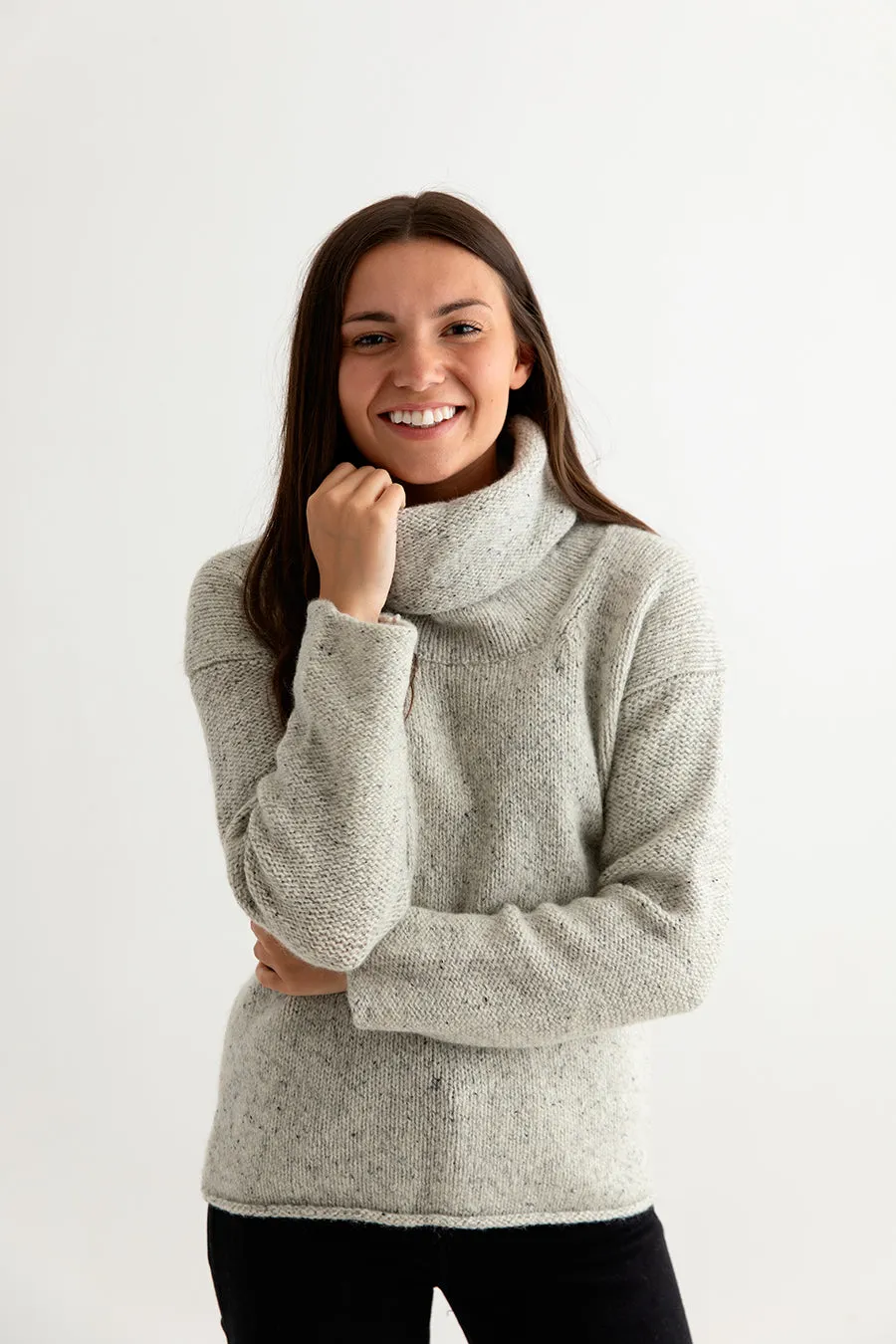 Womens Chunky Cowl neck jumper - Light limestone